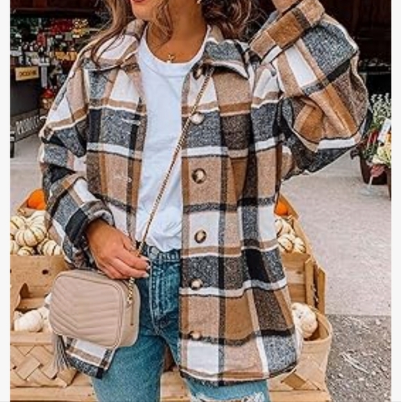 NWOT, Flannel Shacket Plaid Wool Blend Button Down Jacket, Size Small - Picture 2 of 2